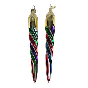 6" Mercury Glass Gold Glitter Twisted Icicle Ornaments Vintage Germany 2 pc